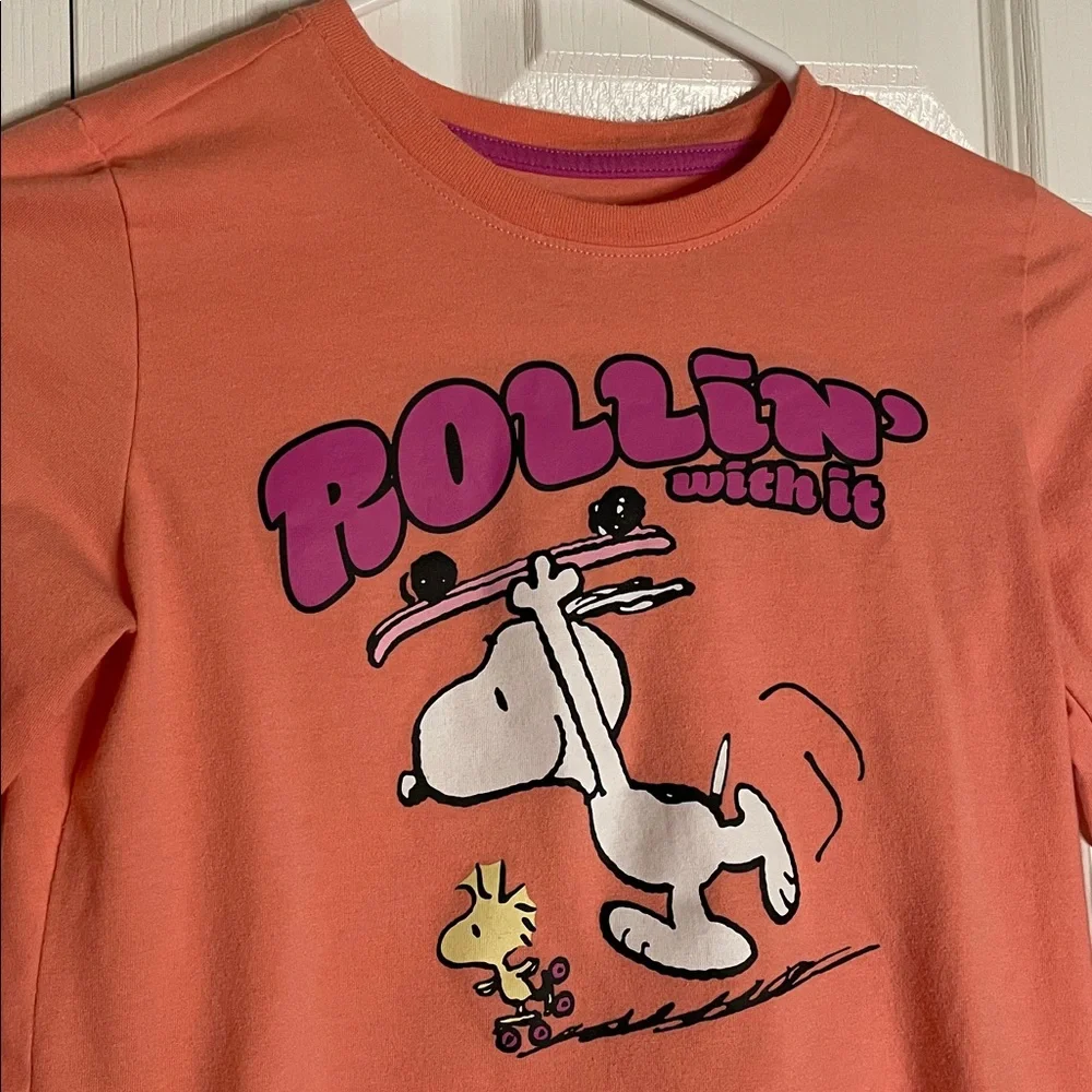 EPIC THREADS Snoopy Long Sleeve Tee, Girls M (10/12), Peach Pink